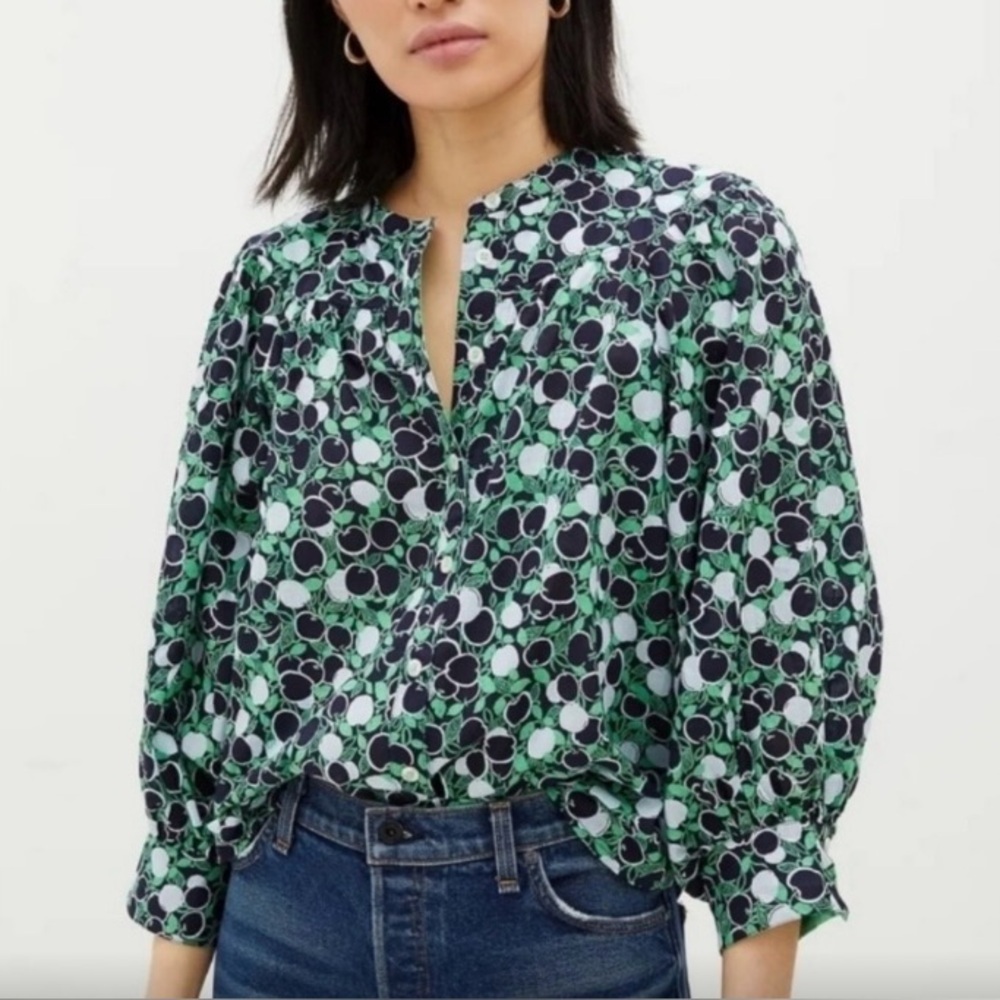 Maeve Anthropologie Loose Fit Top Blouse Apples Button Down Ballon Sleeve small